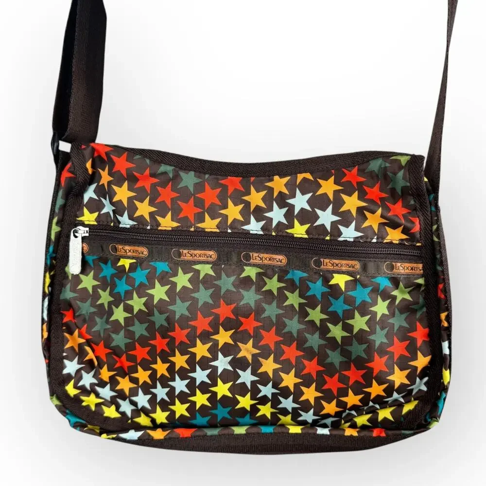 VTG‎ LeSportsac Hobo Bag Rainbow Star Print with Matching Pouch – Rare 2000s